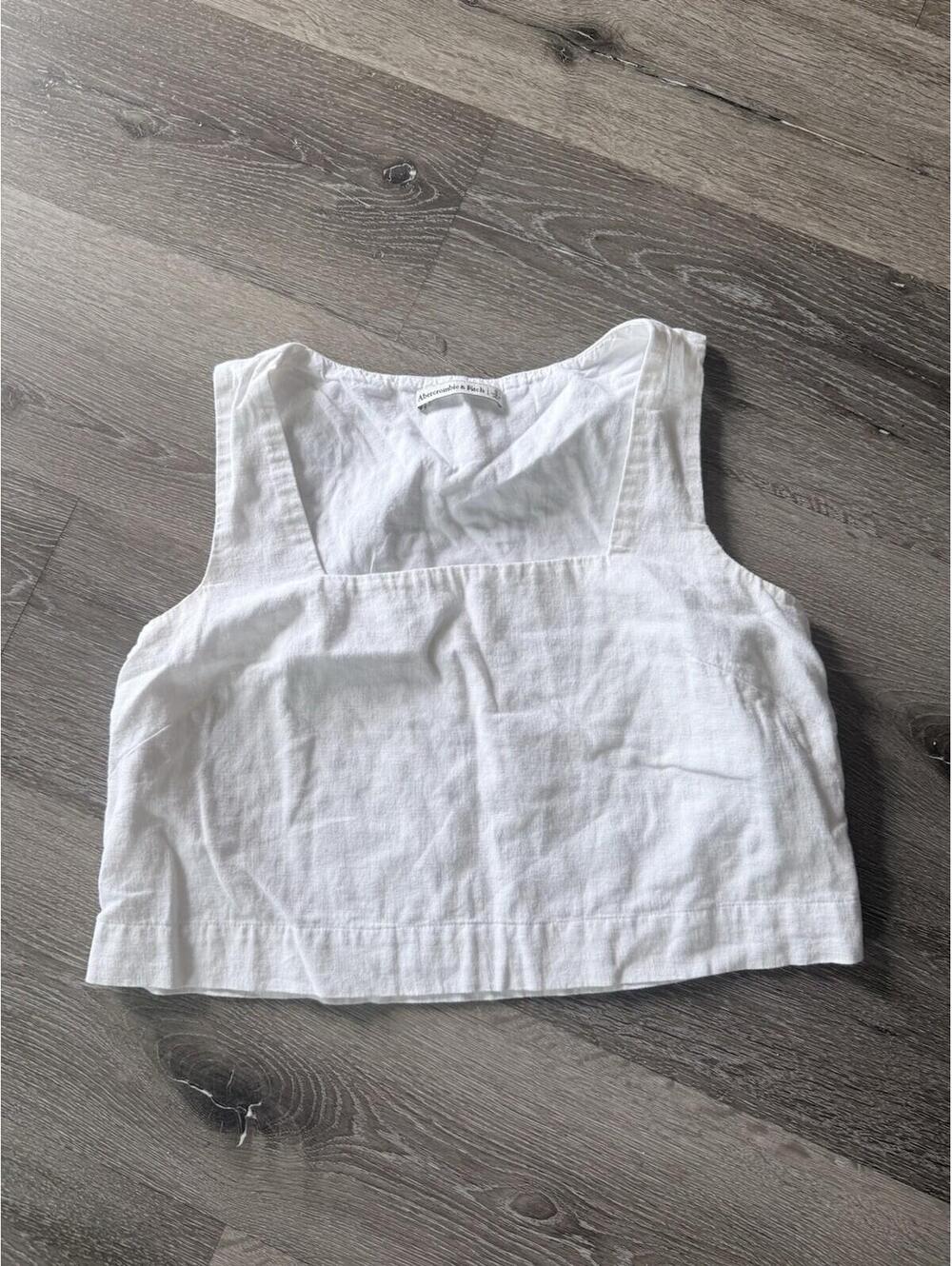 Abercrombie & Fitch Tank Top Womens S White Linen Blend Square Neck Crop Top